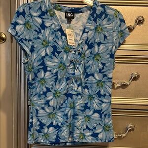 INC International Concepts Floral Lace-Up Blouse